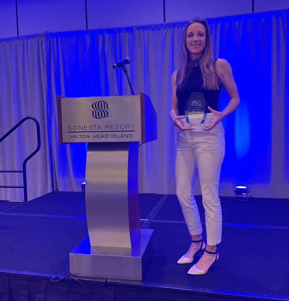 Agape CEO Amy Pazahanick accepts Public Facility of the Year award from the Professional Picklebal Registry