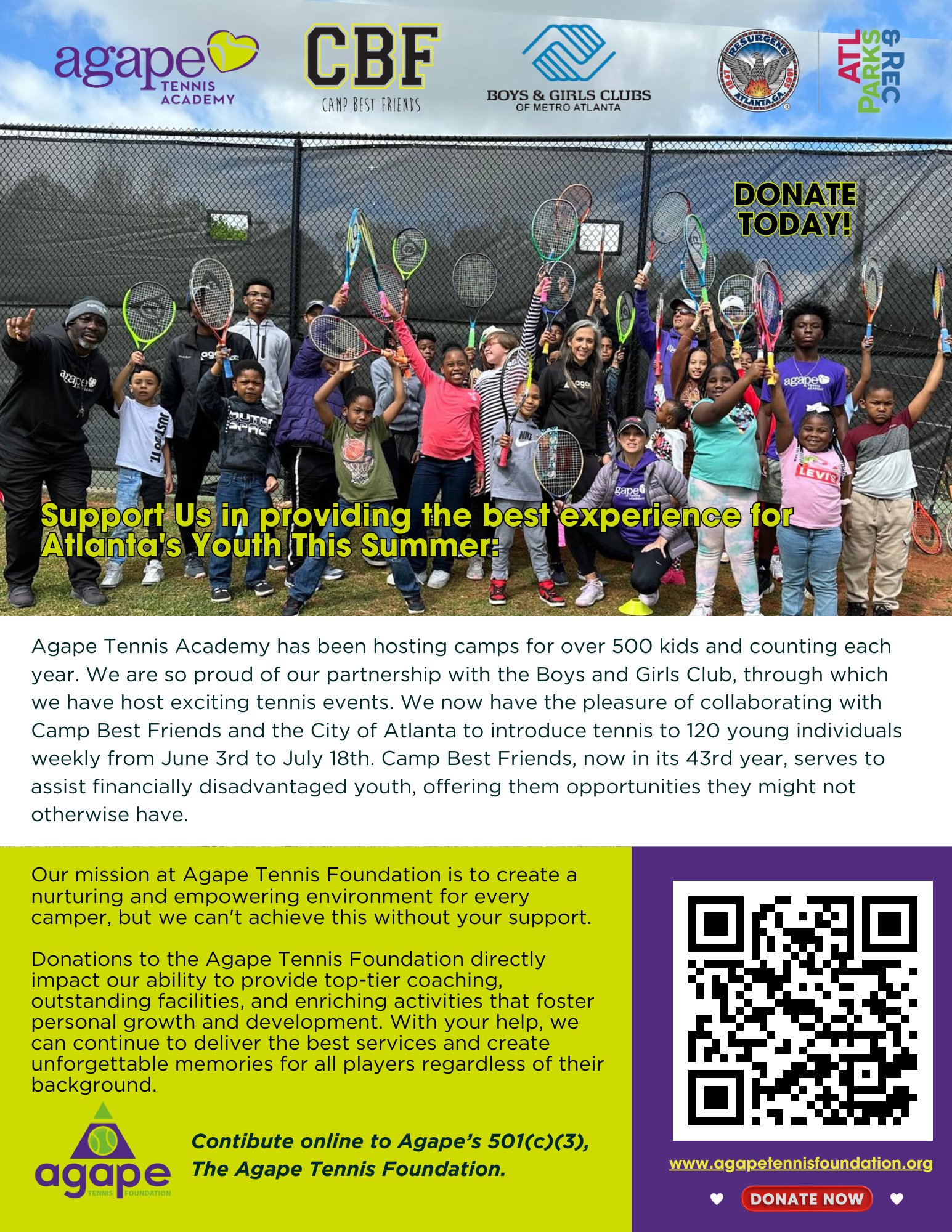 Camp Best Friends Flyer Agape Tennis Foundation Supports Camp Best Friends